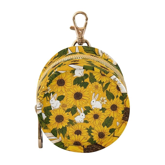 Pacifier Holder with Clip Pacifier Case for Diaper Bag Round Baby Pacifier Pouch Box Bag Portable Autumn Sunflower and Cute Rabbit