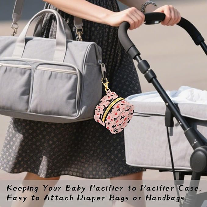 Dachshund Dog Hearts Pink Pattern Pacifier Holder Case with Metal Clip Portable Pacifier Cover Pouch for Newborn Boys Girls