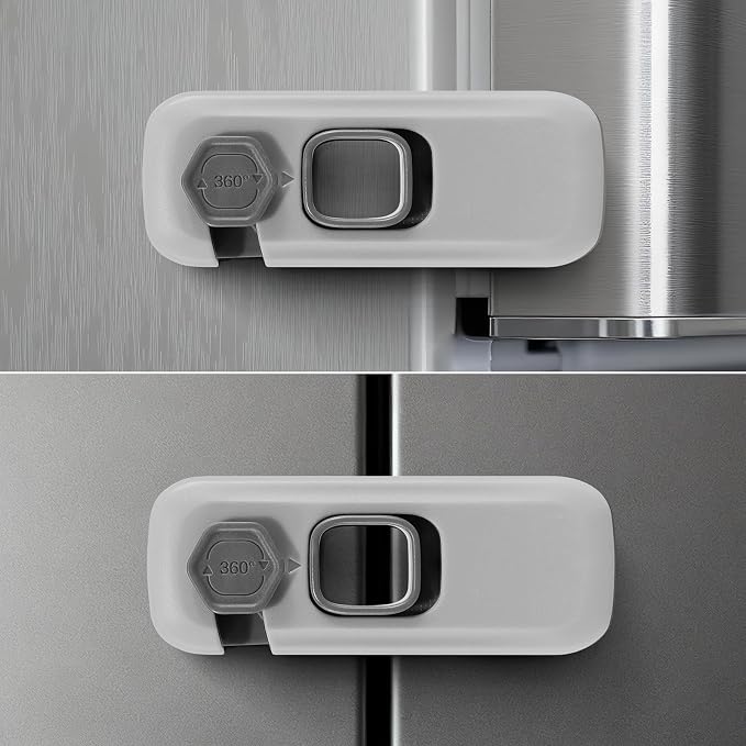 Child Proof Refrigerator Lock for Kids, 2 Pack Baby Safety Fridge Locks for Kids, No Tools Need or Drill Freezer Latch to Keep Door Closed for Residential Garage Fridge or Camper RV Refrigerator, Gray