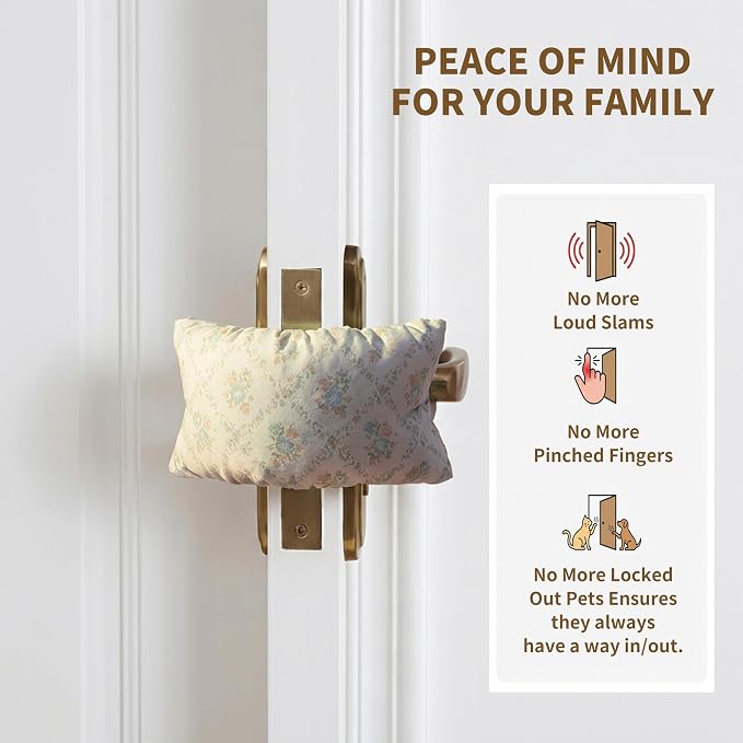 Soft Fabric Door Stopper for Handles, Floral Door Slam Stopper Door Silencer Quiet Buffer, Prevents Door Slams Finger Pinches for Kids & Pets Safety, Farmhouse Home Decor