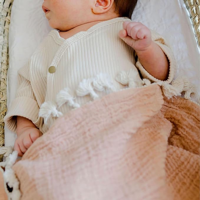 Crane Baby 6-Layer Quilt Muslin Swaddle Blanket, Soft Cotton Lightweight Nursery and Stroller Blanket for Baby Boys & Girls, Copper, 30 X 40