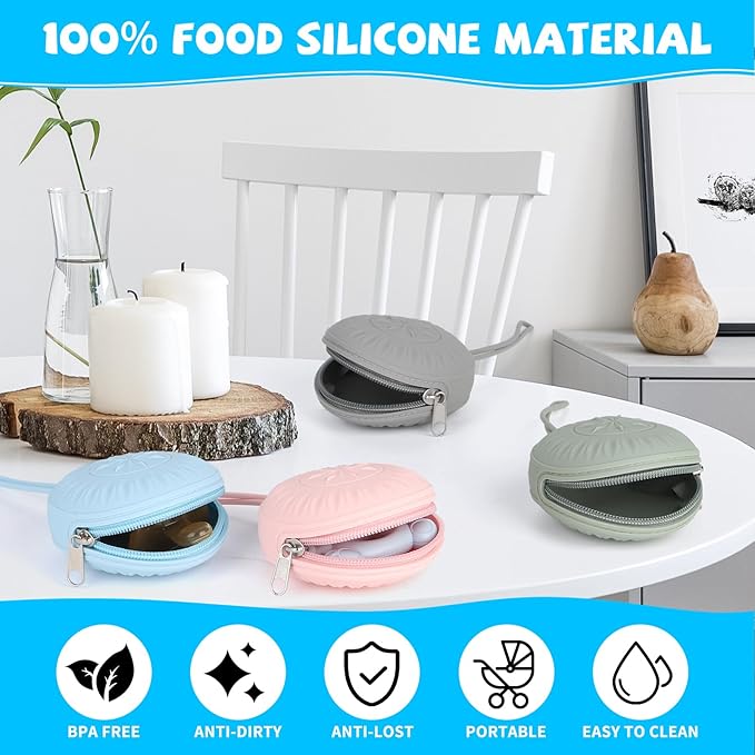 senbowe 2 Pack Silicone Pacifier Holder Case, Newborn Baby Portable Silicone Pacifier Case Cover Pouch for Diaper Bag