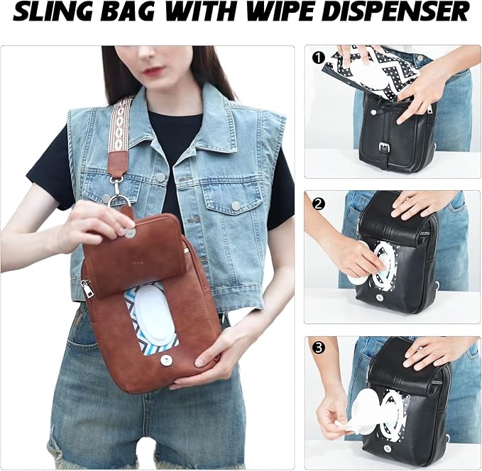MYHOZEE Small Diaper Bag Crossbody Sling Purse for Women - 2 in 1 Leather Backpack with 2 Straps for Short Trips Work Daily | Mini diaper bag