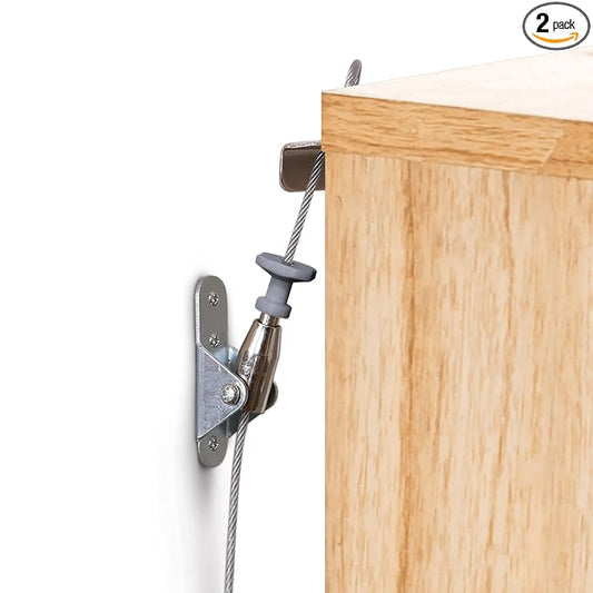Dreambaby 2 Pack Heavy Duty Hinged Metal Furniture Anchors for Baby Proofing - Adjustable Metal Cable Straps - Suitable for Bookcases, Chests of Drawers & Display Cabinets