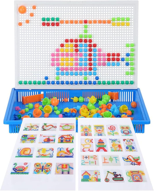 minkissy Mushroom Nails Pegboard Toy Educational Puzzle with Letters and Numbers 296-Piece Creative Pegs Set for Kids Motor Skills Development and Logic Thinking 11.41X8.26X1.37In