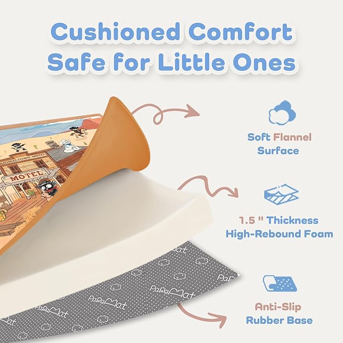 1.5" Thick Educational Extra Large Baby Floor Play Mat 79x158, Flannel Padded Memory Foam Kids Mat, Non-Slip Plush Playmat for Nursery Playroom Classroom (Western Cowboy)