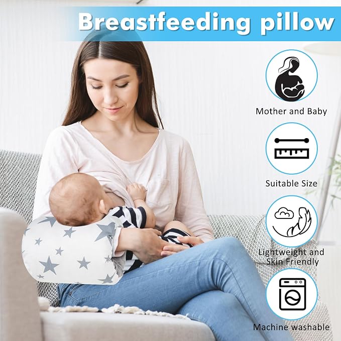 Baby Feeding Arm Pillow,Nursing Arm Pillows for Breastfeeding,Soft Cotton for Newborn, More Support for Mom and Baby,Portable and Washable,Ergonomic Nursing Essentials（White Star）