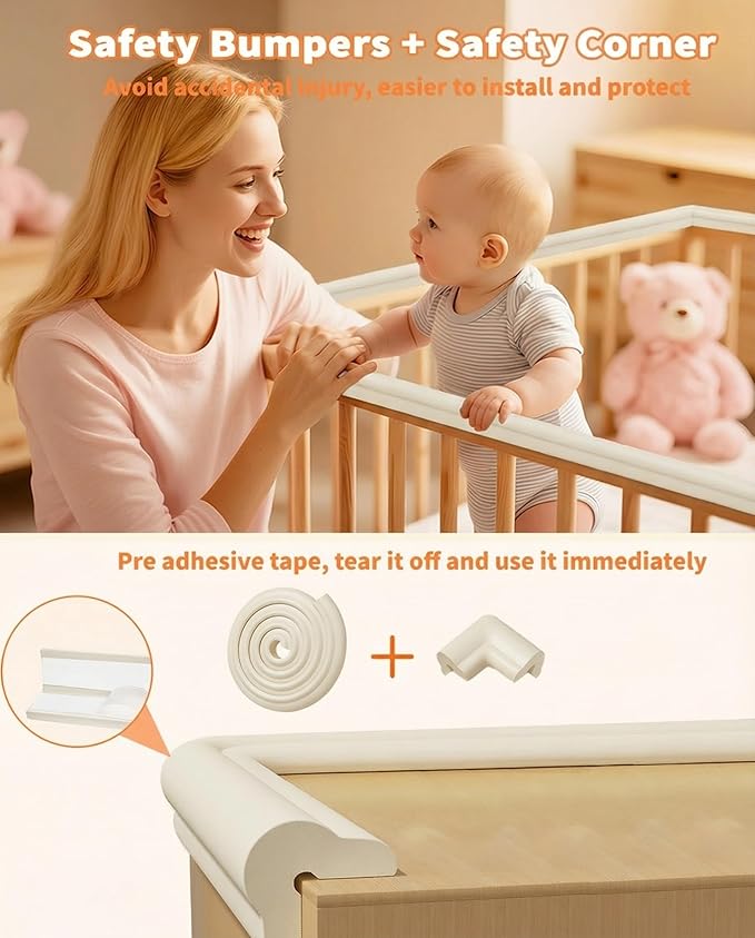 Edge Protector for Baby Proofing, 6.6FT 0.67?™’Th L-Shape Air Buffering Soft NBR Rubber Foam Furniture Edge Bumper Guards with 6 Corners, Pre-Taped, Thick Table Bumper Guard for Babies (Beige)