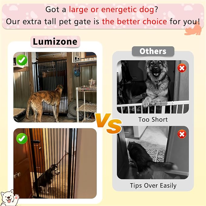 Lumizone Extra Tall Cat Gate 55.12" High Pressure Mounted 29.92"-34.24" Extra Wide 1.37" Gap No Drilling Auto-Close One-Handed Operation Tall Pet Gate for Dogs(Black, 55.12" H x 29.92"-34.24" W)