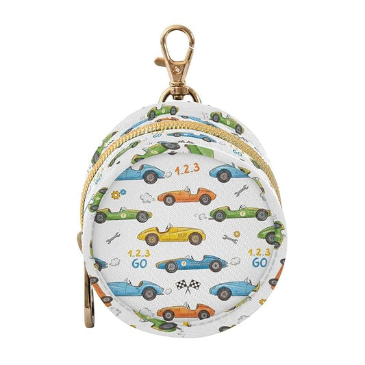 Cartoon Race Car White Print Pacifier Holder Case for Diaper Bag Portable Travel Pacifier Storage Case with Clip Pacifier Storage Container for Outdoor Purse Baby Girls Boys