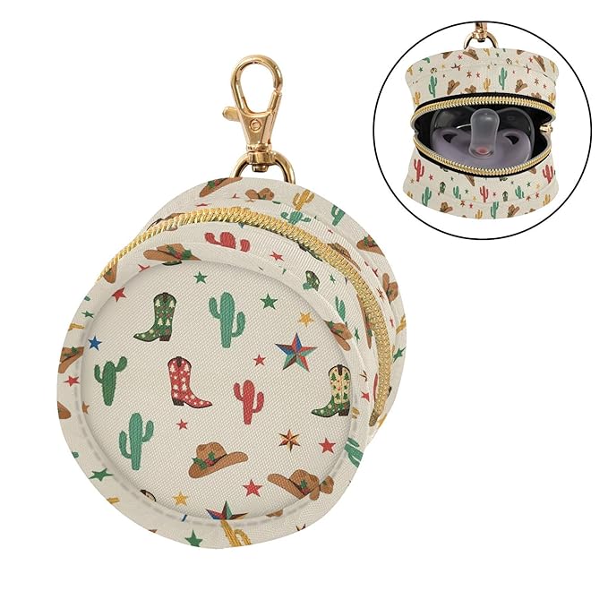 Cactus Cowboy Beige Pacifier Holder Case Newborn Pacifier Storage Pouch for Boys Girls Easy Attach to Diaper Bag Portable Baby Essentials Container