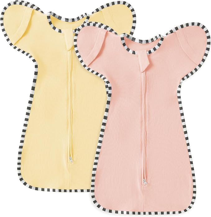 Soft Cotton Swaddle Blanket, Arms Up Baby Sleep Sack, Wearable Sleep Bag for Boys Girls (Pink + Beige, M(3-6 Months))