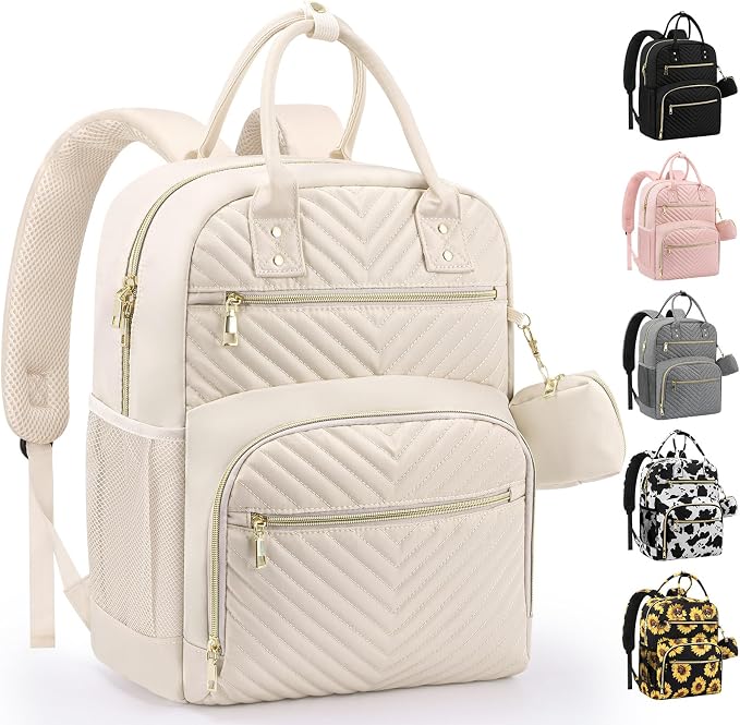 Pritent Diaper Bag Backpack,Baby Essentials Diapers Bag with Pacifier Case,Multipurpose Stylish Large Capacity Travel Backpack for Baby Girl/Boy(M-Beige)