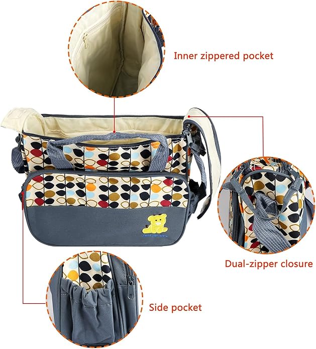 5-Pack Mummy Diaper Shoulder Bag Set w/Changing Pad ??Large Water-Resistant Nappy Bag with Insulated Pockets