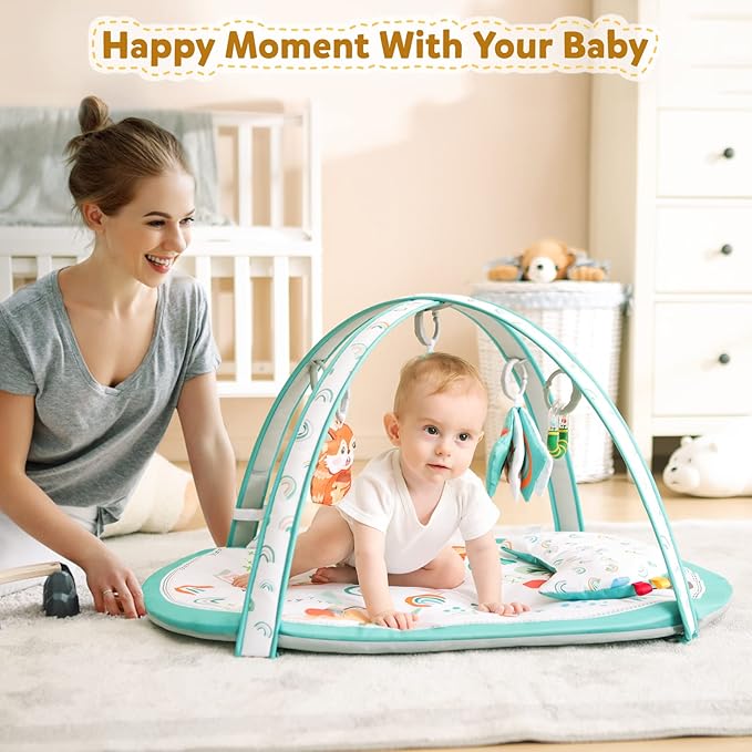 Baby Play Gym, ibabejoy Stage-Based Play Gym with 2 Machine Washable Mat Covers for Newborn to Toddler, 7 in 1 Activity Mat for Infant Sensory & Motor Skills Development, Thicker Non-Slip