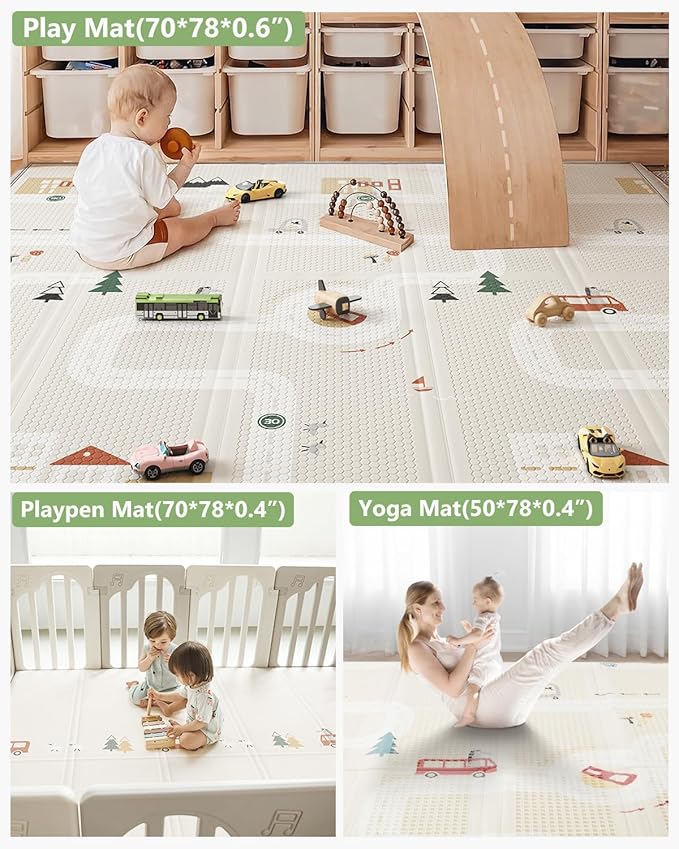 BG-BABYGO Baby Play Mat, Reversible Baby Girl Play Mat for Floor, Foam Padded Playmats for Babies and Toddlers, Large Foldable 78"x70" Waterproof Baby Crawling Mat for Indoor&Outdoor&Travel(70*78*0.4)