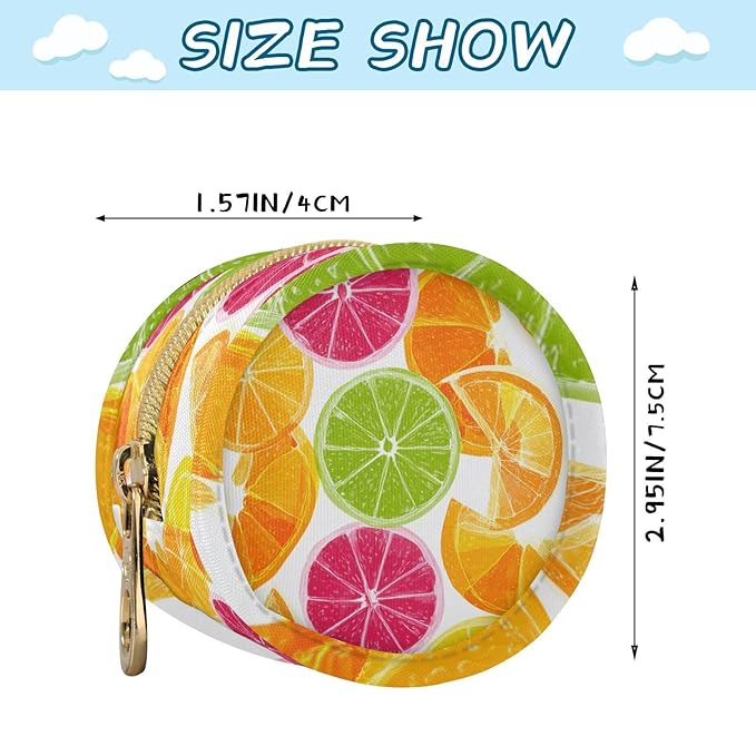 Pacifier Holder with Clip Pacifier Case for Diaper Bag Round Baby Pacifier Pouch Box Bag Portable Multicolored Summer Citrus Slices