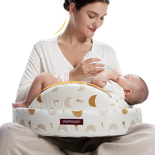 Momcozy Nursing Pillow - Firm & Springy Memory Foam - Stable, Ergonomic Support & Comfort - Wider Breastfeeding Cushion, Adjustable, Removable Cover, Baby Safety Certified, Starry Night