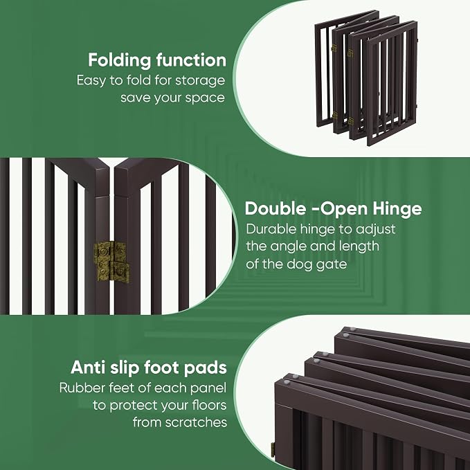Dog Gates for Doorways, Foldable Dog Gate Indoor, Freestanding Pet Gates for Doorways Bedroom, Puppy Gate with Metal Support Feet, Room Divider, 6 Panels (Brown)