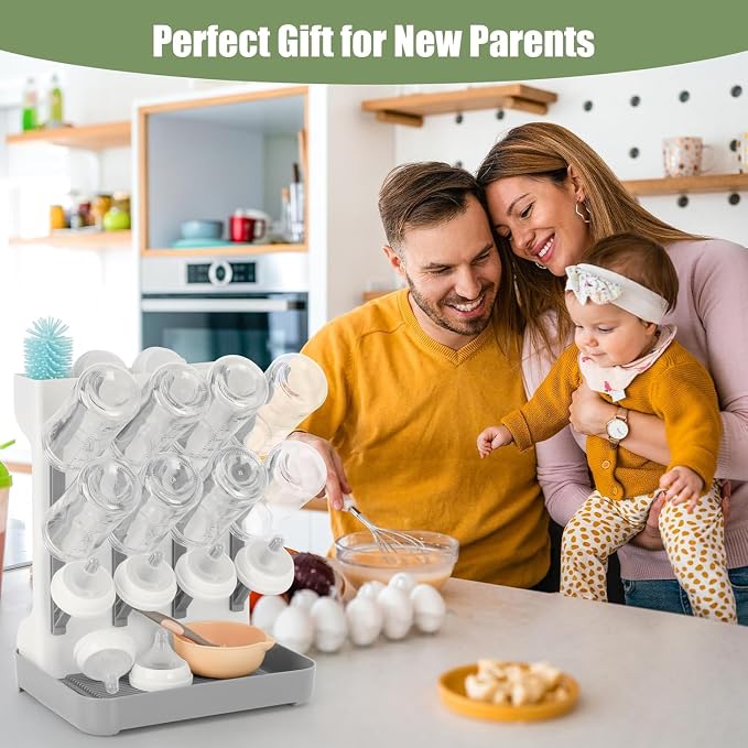 Baby Bottle Drying Rack, 2PCS Space Saving Baby Bottle Organizer for Countertop, Vertical Bottle Dryer Holder with Brushes Holder, Large Bottle Storage Holder 12 Bottles & Baby Accessories