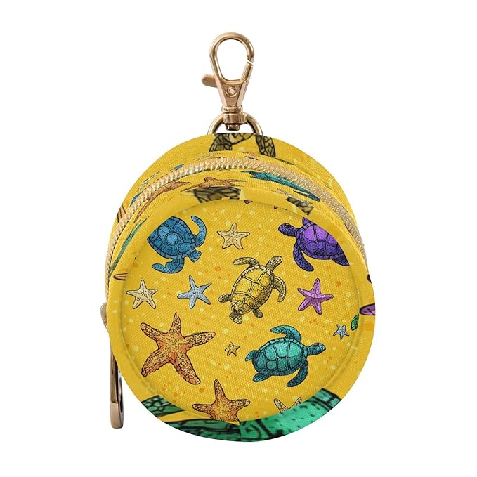 Pacifier Holder with Clip Pacifier Case for Diaper Bag Round Baby Pacifier Pouch Box Bag Portable Bright Yellow Turtles and Starfish
