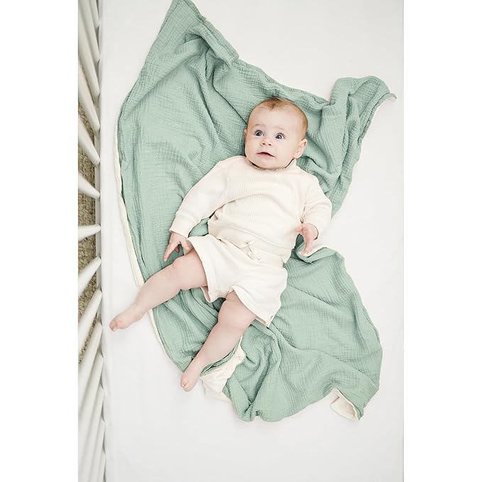 Konssy Baby Blankets for Unisex Boys Girls, Super Soft Nursery Minky Blankets with Muslin Cotton Front and Dotted Fleece Backing, Printed Bed Throws Newborn