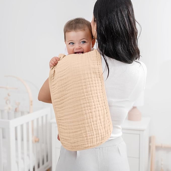 Comfy Cubs Muslin Burp Cloths 20" x 10", Pack of 6 - Large, 6-Layer, Ultra Absorbent 100% Cotton for Baby Drool and Messes - Soft, Safe & Gentle Baby Burp Cloths Set for Boys & Girls - Cream