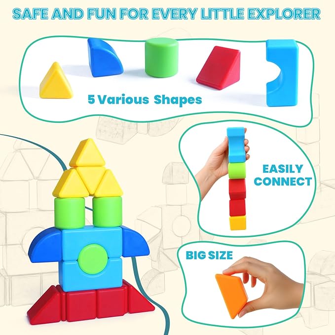 Assorted Shapes Magnetic Building Blocks, 1.65-Inch Large Magnetic Block Set for Toddlers Ages 4+, 24PCS Educational Construction Kit for Boys and Girls