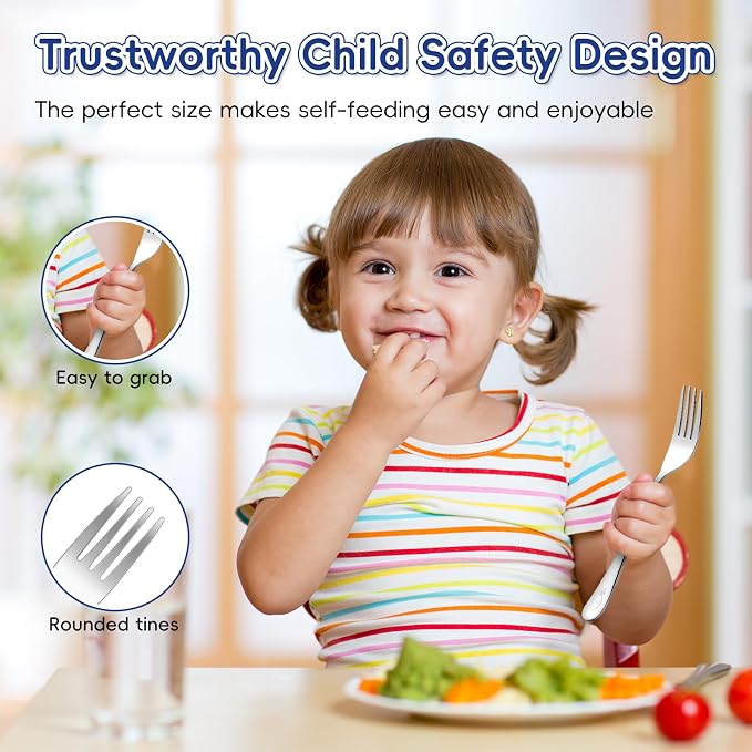 12 Pieces Stainless Steel Toddler Forks Set Kids Forks - Food Grade Kids Silverware Set Children Safe Small Forks Mirror Polished Sturdy and Durable Dishwasher Safe