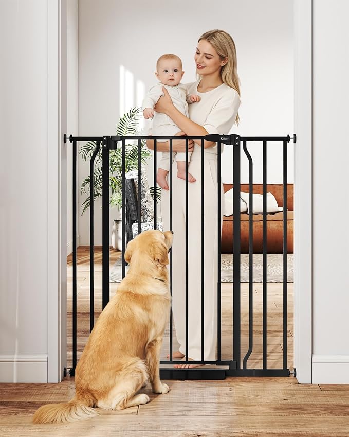 40" Extra Tall Baby Gate for Stairs, Auto Close Stroller Friendly Dog Gate Indoor for Doorways, Pressure Mounted 29"-40" Wide Baby Gate, Easy Walk Through Gate for Children & Pets, Black
