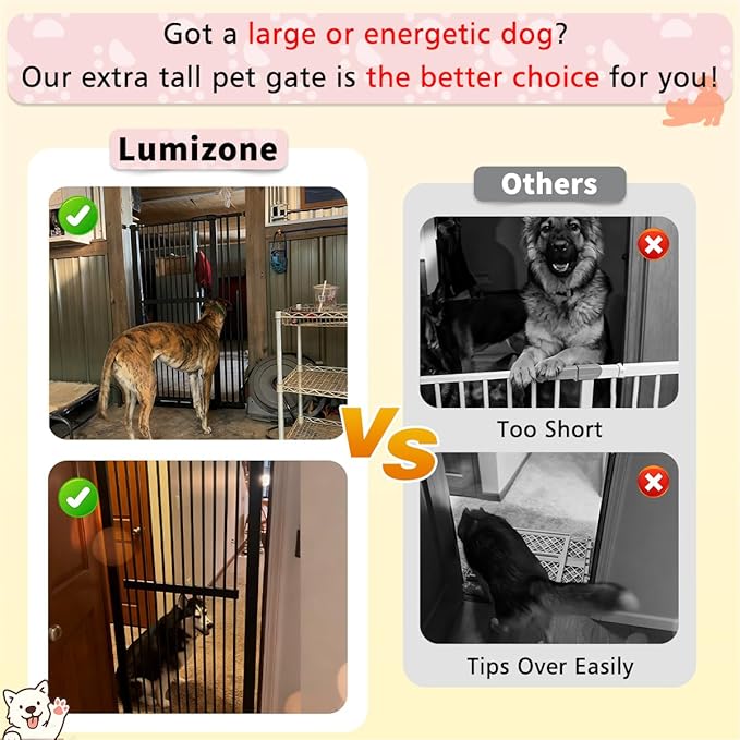 Lumizone 61.02" Extra Tall Pet Gate for Cat Dog 63.39"-67.90" Wide Cream | Extra Tall Cat Gate for Doorway Hallway Stairs Pressure Mounted 1.37" Gap No Drilling Auto-Close Dual-Lock