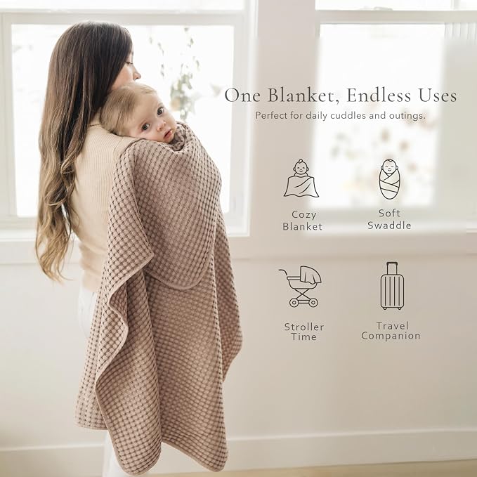 Konssy Waffle Baby Blanket - Soft & Cozy Nursery Swaddle Blanket, Lightweight Toddler Throw for Boys & Girls, Ideal for Wrapping(Clay)