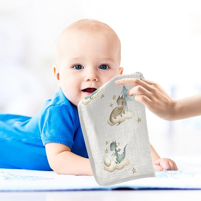 vvfelixl Baby Muslin Washcloths Dragon Baby Babys Burp Cloths Cotton Babys Face Towel for Newborn Infants Boys Girls Soft and Absorbent 11.8 X 11.8 in, 3 Pack
