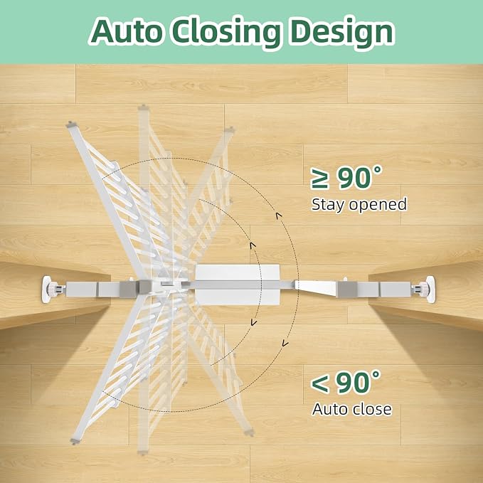 60" Extra Tall Pet Gate, 30-40" Wide, Auto Close, White Metal for Stairs & Doorways, Cat Toy Included