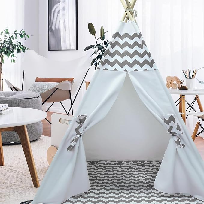 Boys Teepee Tent for Kids Teepee Baby Teepees for Boys Girls Baby Kids Tent Indoor Tepee Grey Chevron Tepees Toddler Tent with Floor & Carry Case