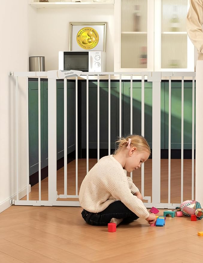 Babelio Baby Gate for Doorways and Stairs, 36??Tall Pet Gate, PressGuard P7 with Auto Close Design, 29"-43" Wide Easy Install Pressure Mounted, Safety Gate Door for Child and Pet, White