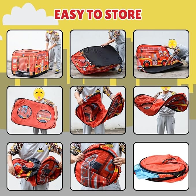 Pop Up Play Tent for Kids - My First Foldable Indoor & Outdoor Playhouse Vehicle Toys for Toddlers, Boys and Girls (Fire Truck)