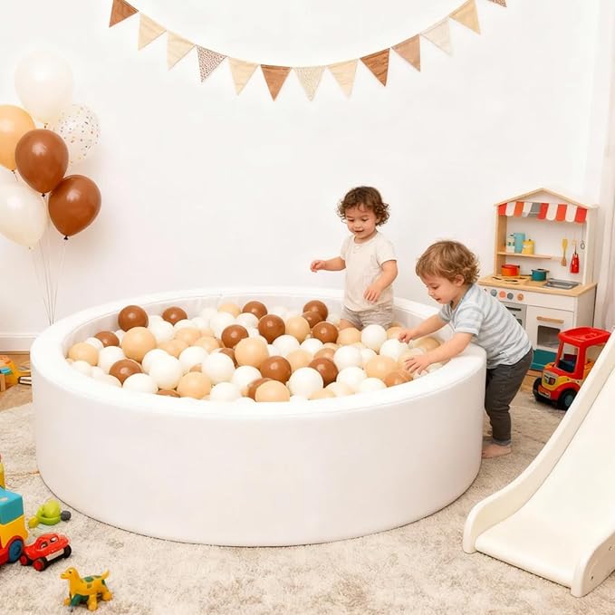 GOGOSO Ball Pit Balls for Toddler, Baby Plastic Playballs Kids Soft Pastel Pelotas Non-Toxic BPA-Free,Cream Coffee+Khaki+White,100 Balls