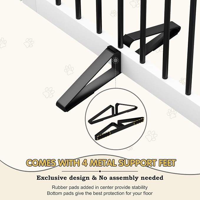 PUPETPO Freestanding Pet Gates with Walk Through Door, Dog Indoor Fence, Dog Gate for The House, Stairs, Extra Wide Pet Gate, Support Feet Included, 120 Inch Wide, 6 Panels 24" Tall, White & Black