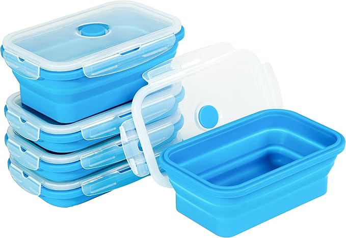 Plus 4PCS Foldable Silicone Food Storage Containers for Kitchen Storage for Leftovers Fruits and Meal Prep Dishwasher Safe Microwave Safe Ideal for Home and Travel (blue, 27OZ)