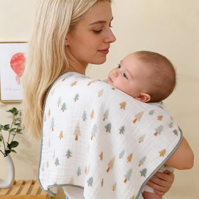 Pack of 2 Ultra Soft Cotton Muslin Baby Blanket Breathable Muslin Swaddle Blankets for Babies and Toddlers Boys Girls Newborn 43"X43" (Christmas Tree and Green)