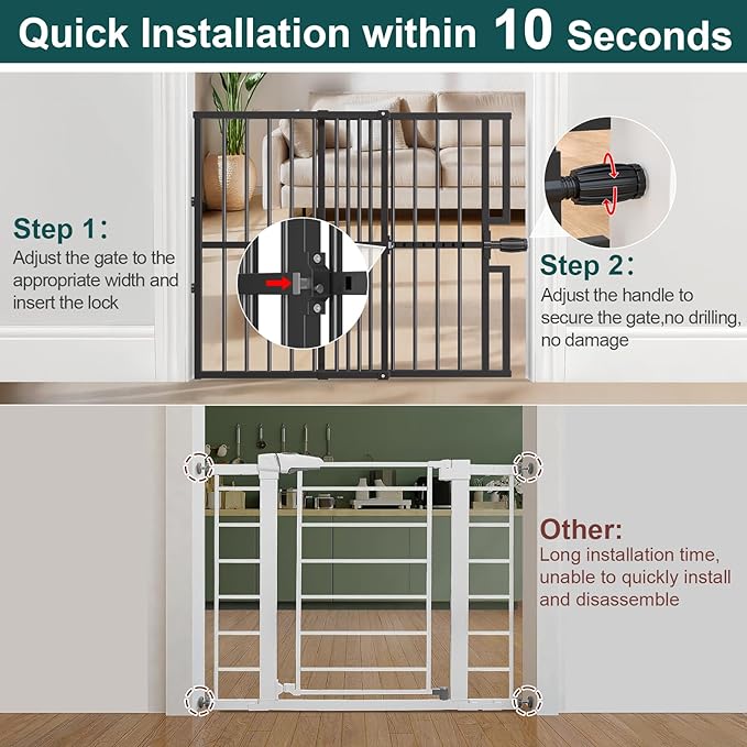 10-Second Quick Install Pressure Mounted Dog Gate for Pets and Kids,Adjustable 29'' to 43'' Wide Metal Pet Gate for Doorways Stairs,No Drilling,Expandable,30'' Tall Indoor Portable Safety Baby Gate