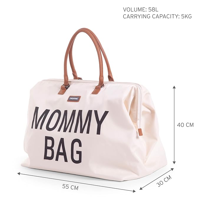 Childhome Original Mommy Diaper Bag - Large Tote, Travel & Hospital Bag (Off White Black)