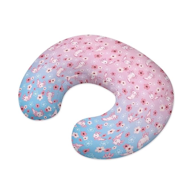 Axolotl Cherry Blossom Newborn Nursing Pillow Cover with Hidden Zipper Comfortable Stain Resistant Breastfeeding and Bottle Feeding Pillow Cover for Boys Girls
