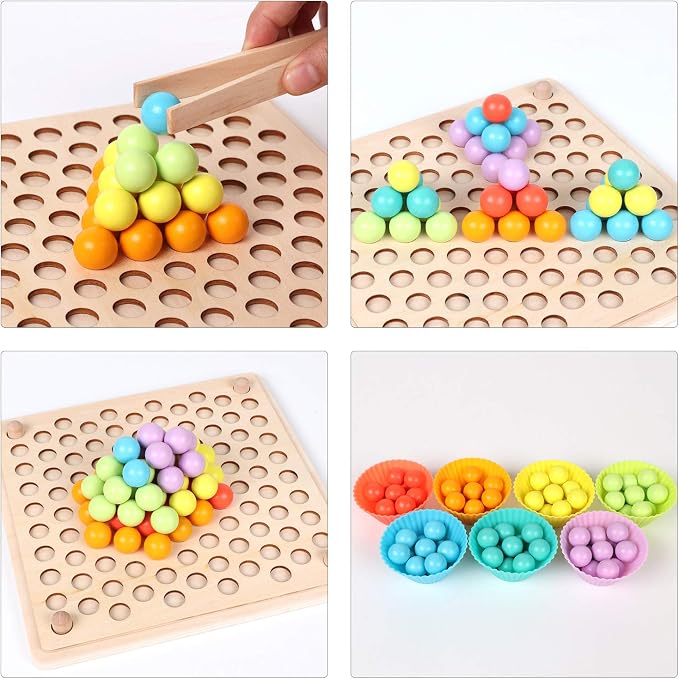 QZMTOY Wooden Peg Board Beads Game, Learning Montessori Toys,Color Sorting Stacking Matching Toys for Toddlers, Counting Toy for Kids, Educational Games for Fine Motor Math, Gift for Girls and Boys
