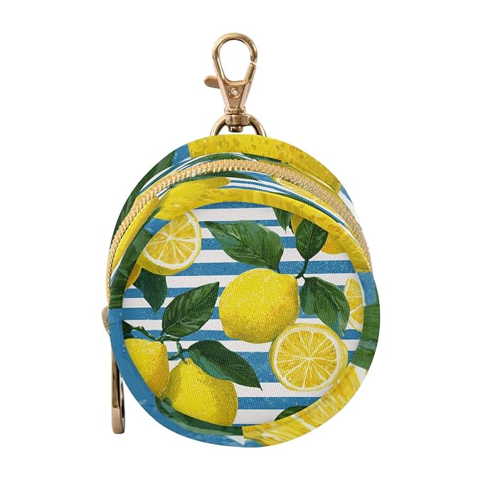 Pacifier Holder with Clip Pacifier Case for Diaper Bag Round Baby Pacifier Pouch Box Bag Portable Blue Striped Summer Lemons