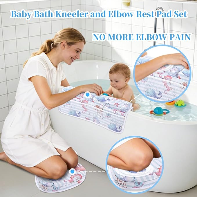 Bath Kneeler and Elbow Rest Pad Set, Jellyfish Design 1.5" Thick Comfortable Kneeling Cushion with Organizer Pockets - Quick Drying, Foldable, Non-Slip for Bathing Time(Jellyfish)