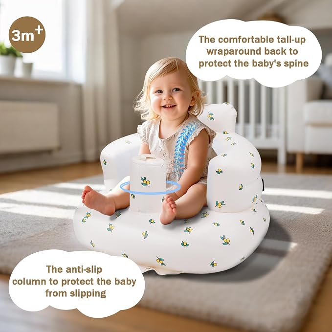 Inflatable Baby Chair, AirSwim Baby Inflatable Seat for Babies 3 Months and Up Summer Inflatable Baby Seat for Sitting Up, Blow Up Baby Floor Seat with Built in Air Pump, Orange