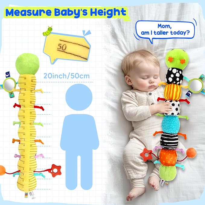 Baby Stuffed Caterpillar Toys for 0-6 6-12 Months, Musical Animal Sensory Toys for Infant 3 6 9 12 18 Months, Tummy Time Toys with Mirror Rattle Crinkle for Newborn Boys Girls Shower Gifts