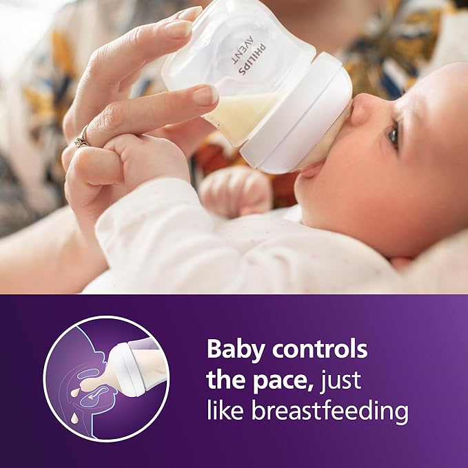 Philips Avent Natural Baby Bottles with Natural Response Nipples (Slow Flow, Flow 2), 4oz, 4-Pack, SCY900/04